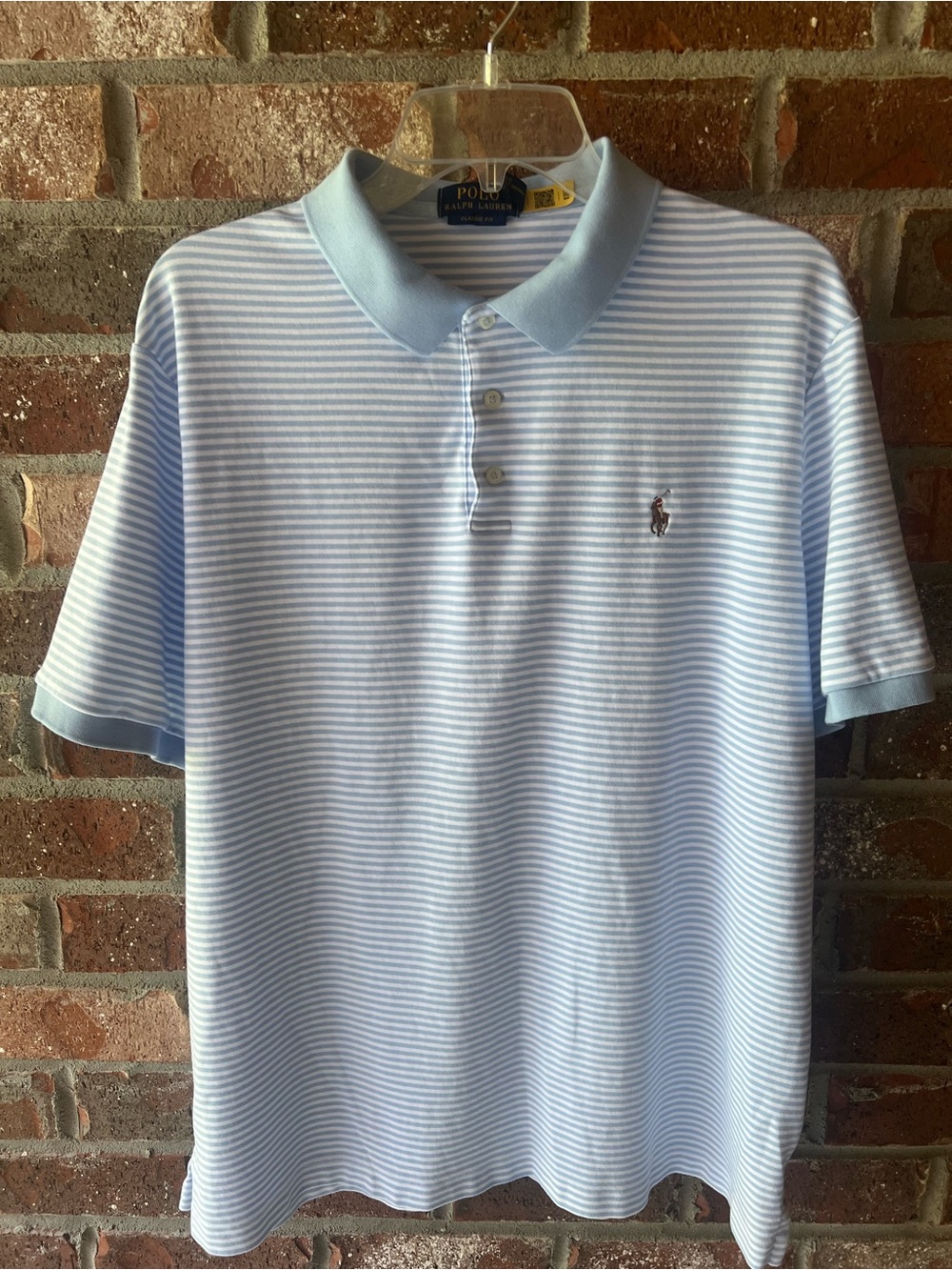 Ralph Lauren Light Blue & White Striped Polo Shirt classic fit XlArge